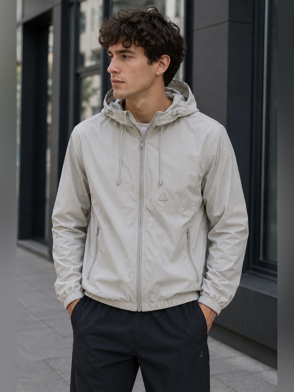 Zara Men's Light Gray Windbreaker Jacket Size M Minimalist Athleisure Outerwear